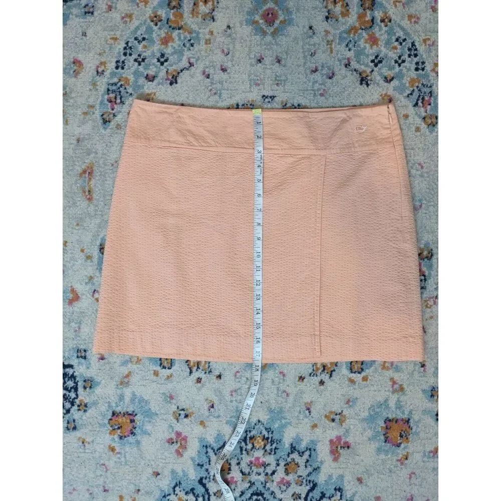 Vineyard Vines Women's Peach Seersucker Faux Wrap‎ Mini Skirt in Pink Shell - 14